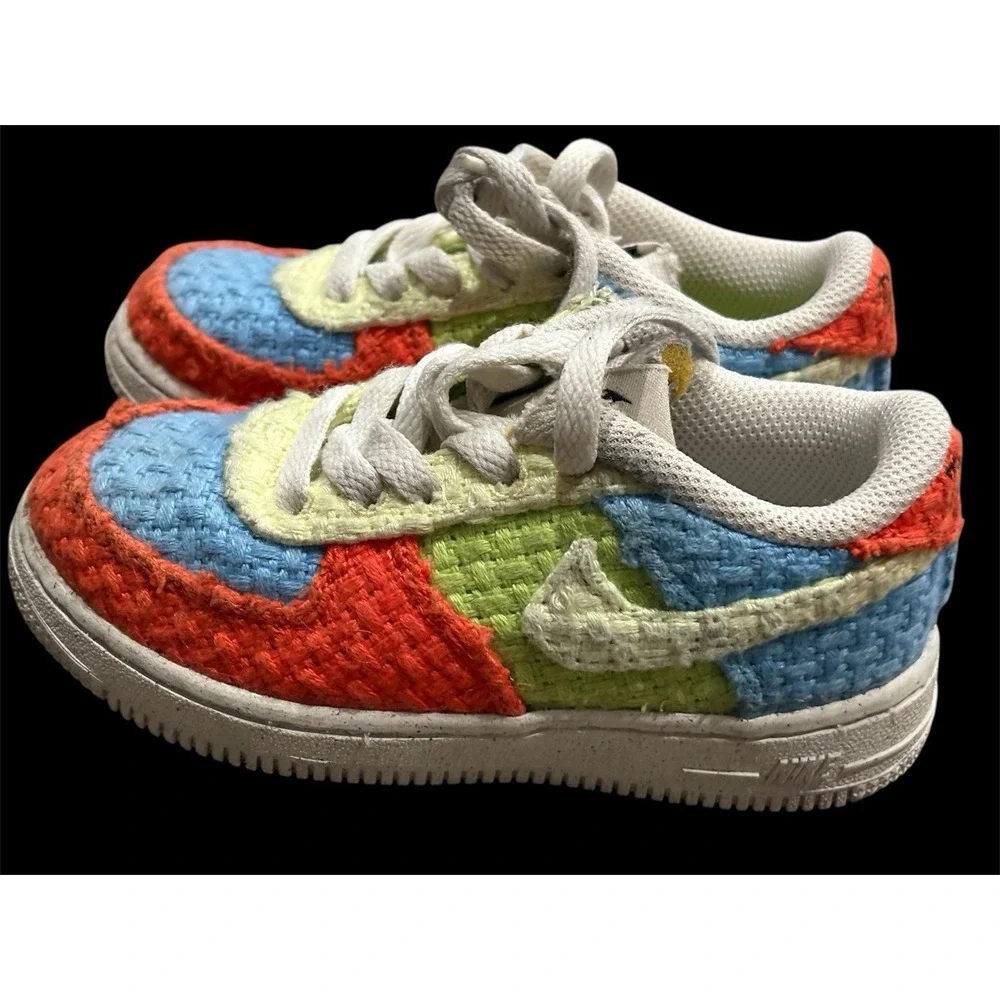 Nike Force 1 Toddler Shoes 9C DV2194-400 Custom Hand Woven Multicolor  patchwork